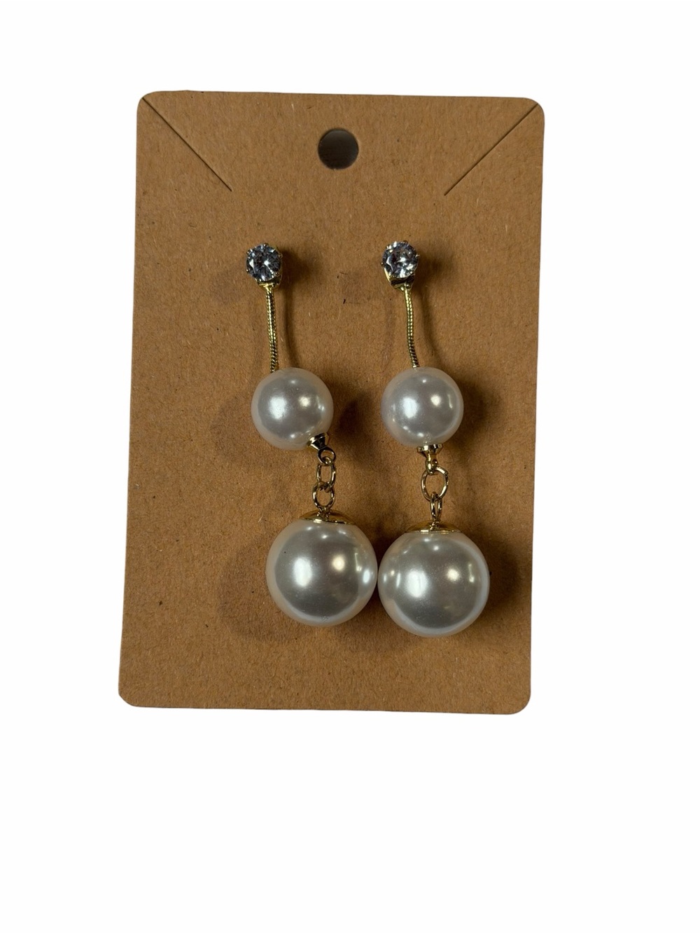 Gold-Tone Pearl Drop Earrings with White Faux Pearls